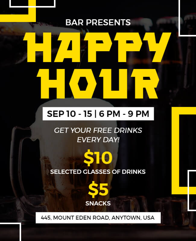 Bold Happy Hour Flyer Templates