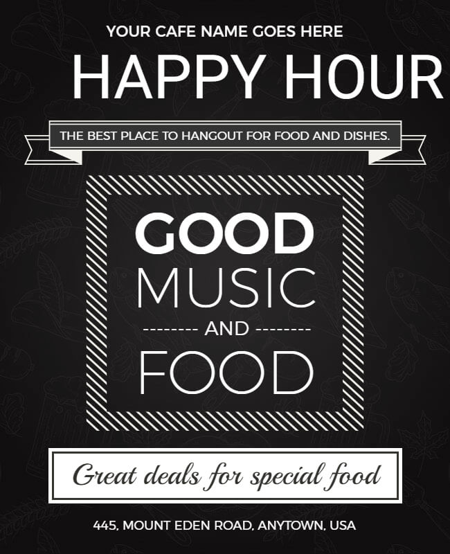 Chalkboard Food & Music Happy Hour Flyer Template
