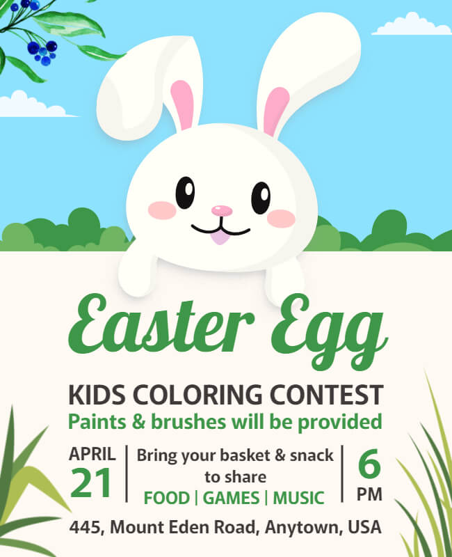 Easter Flyer Template for Kids Coloring Contest