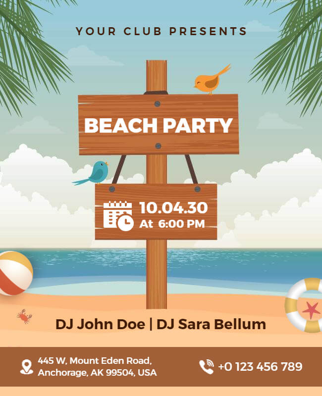 Wooden Board Beach Party Flyer