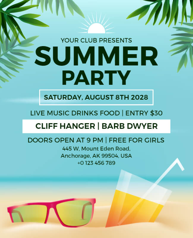 Beach Themed Summer Party Flyer
