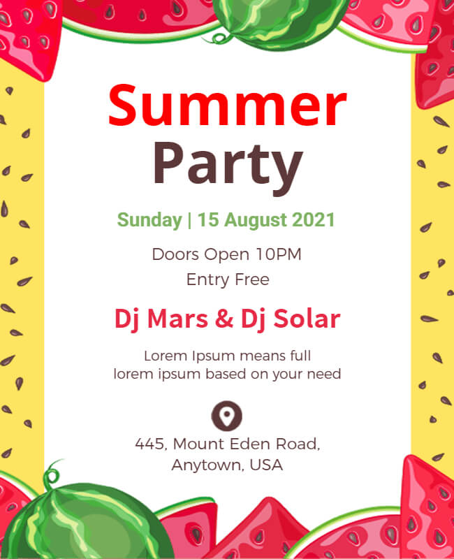 Watermelon Theme Summer Party Flyer