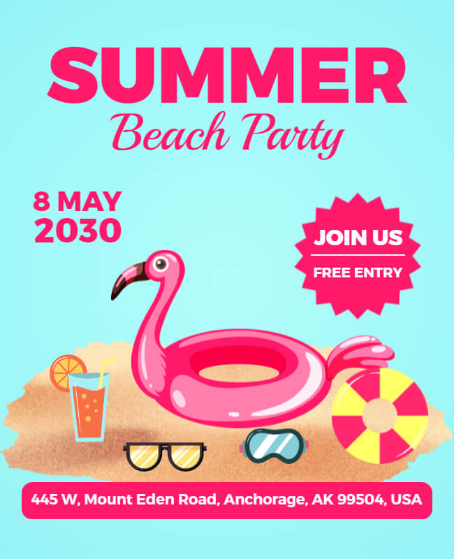 Blue & Pink Summer Party Flyer