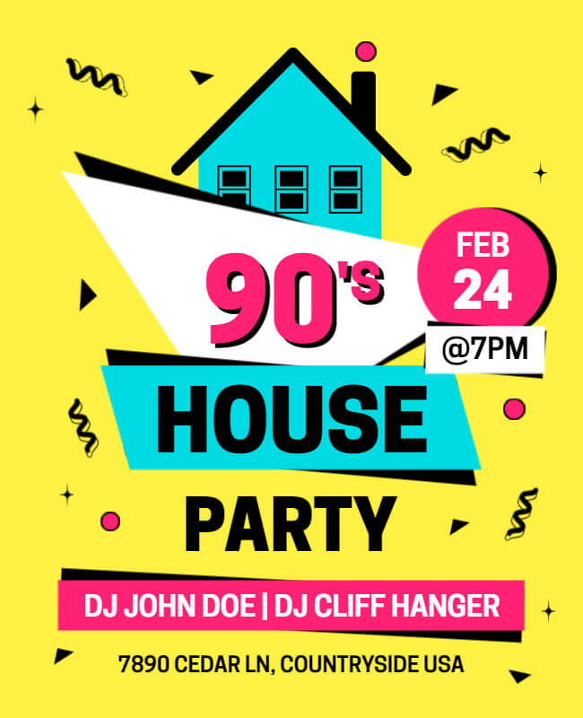 Yellow 90s House Party Flyer 