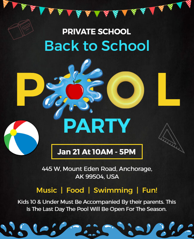 Back to School Pool Party Flyer Templates