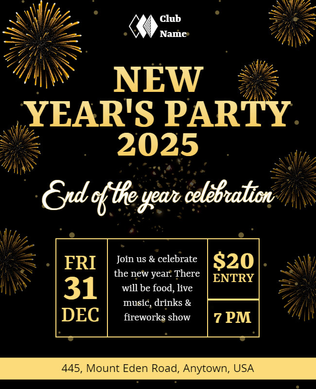 Black Olive New Year Party Flyer Template