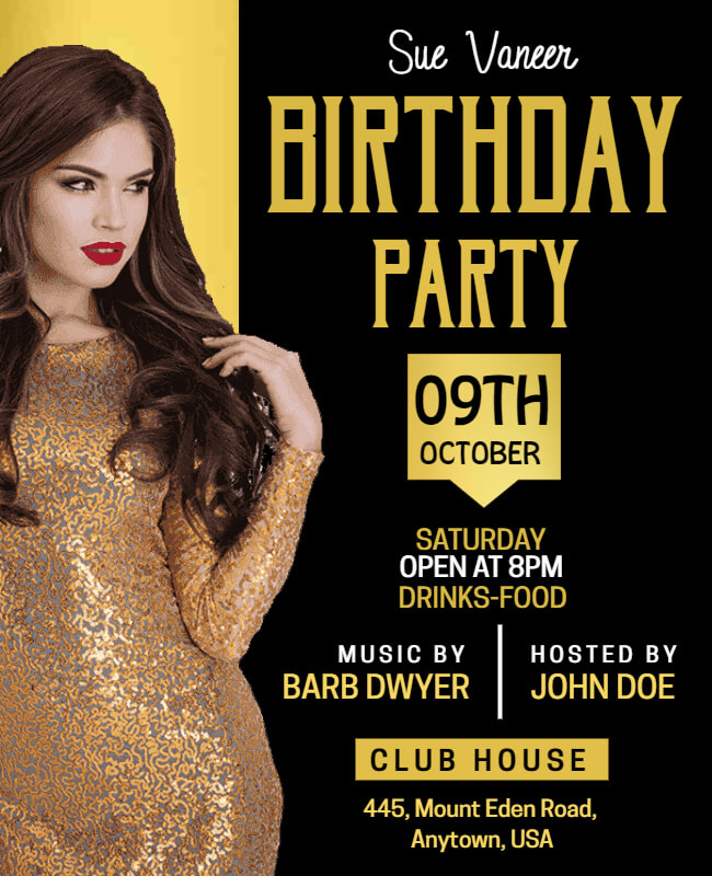 Black and Golden Birthday Party Flyer Template