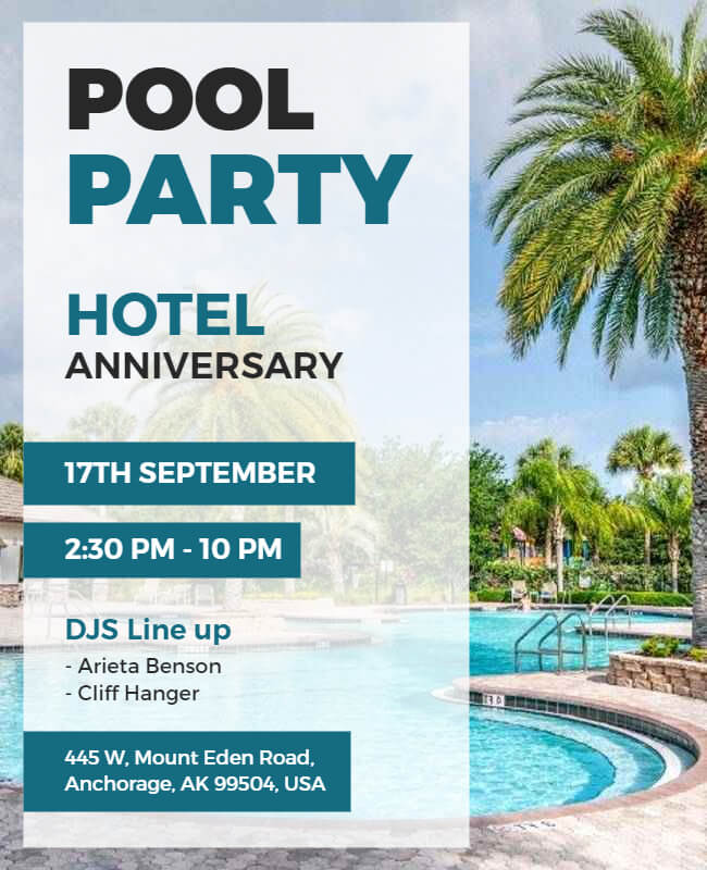 Blue And White Minimalist Pool Party Flyer Templates
