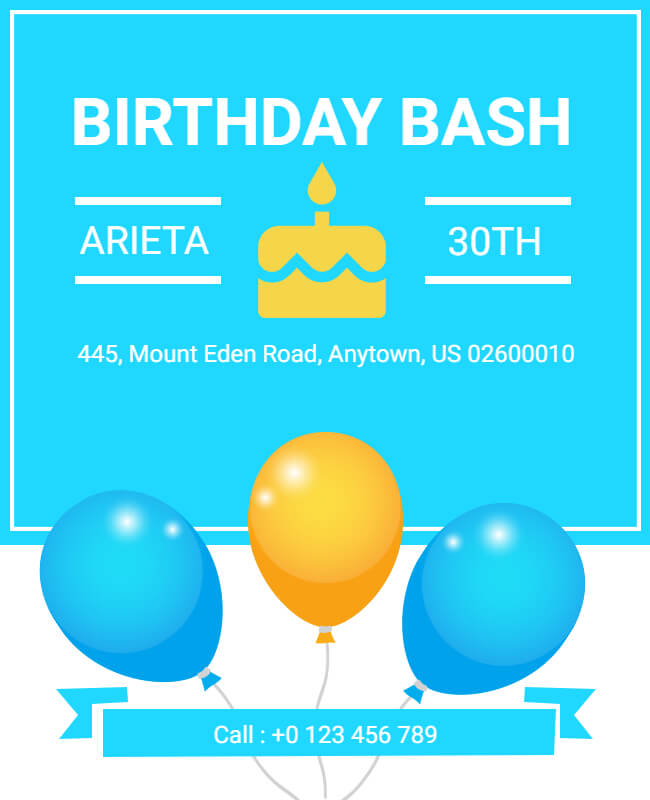 Blue and White Birthday Bash Flyer Template