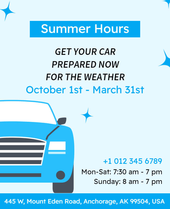 Car Wash Summer Hours Flyer