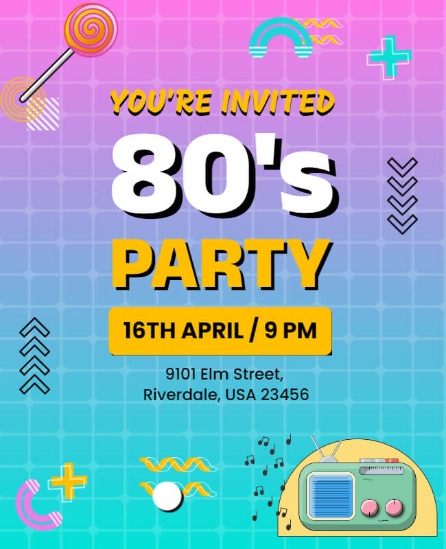 Colorful Pixel 80s Party Flyer Template