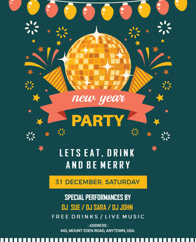 Elephant and Tutu New Year Party Flyer