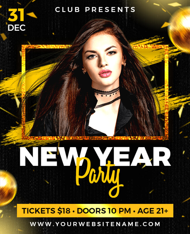 Golden Brown New Year Party Flyer Template