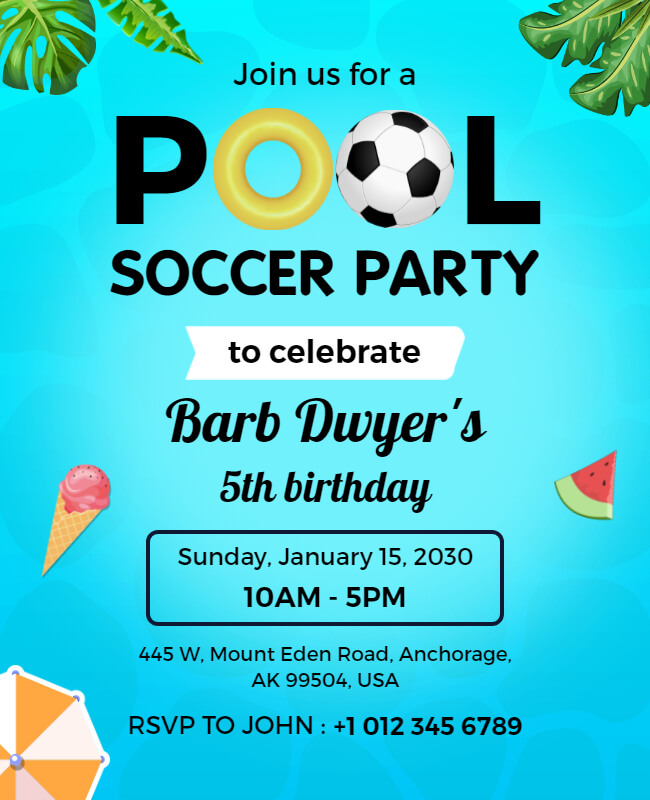 Pool Soccer Party Flyer Templates