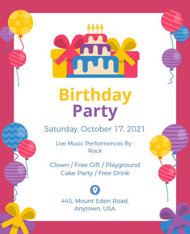 Rose and White Birthday Party Flyer Template