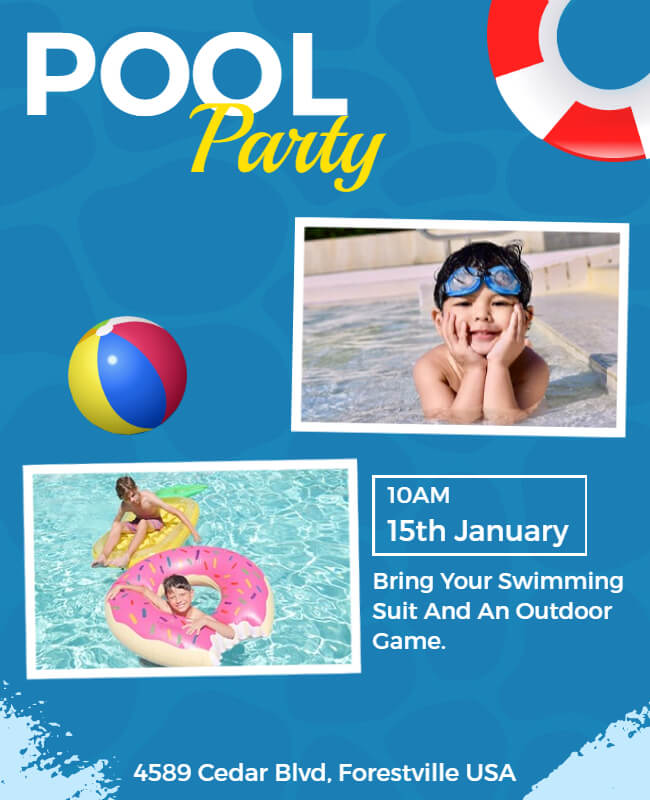 Sun, Swim, and Savor Pool Party Flyer Templates
