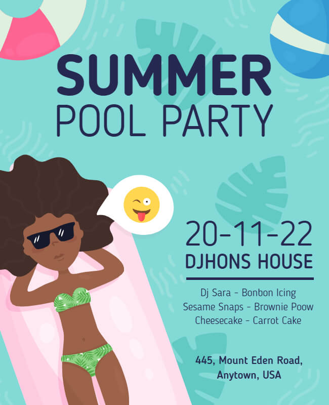 Tropical Summer Pool Party Cartoon Flyer Templates