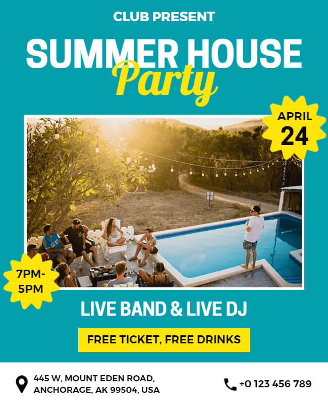 White Summer Pool Party Flyer Template