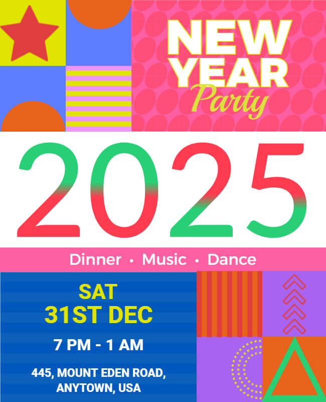 Vivid Cerise New Year Party Flyer