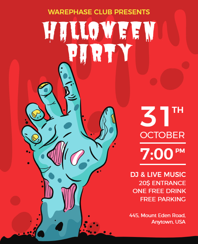 Editable Zombie Halloween Party Flyer Template