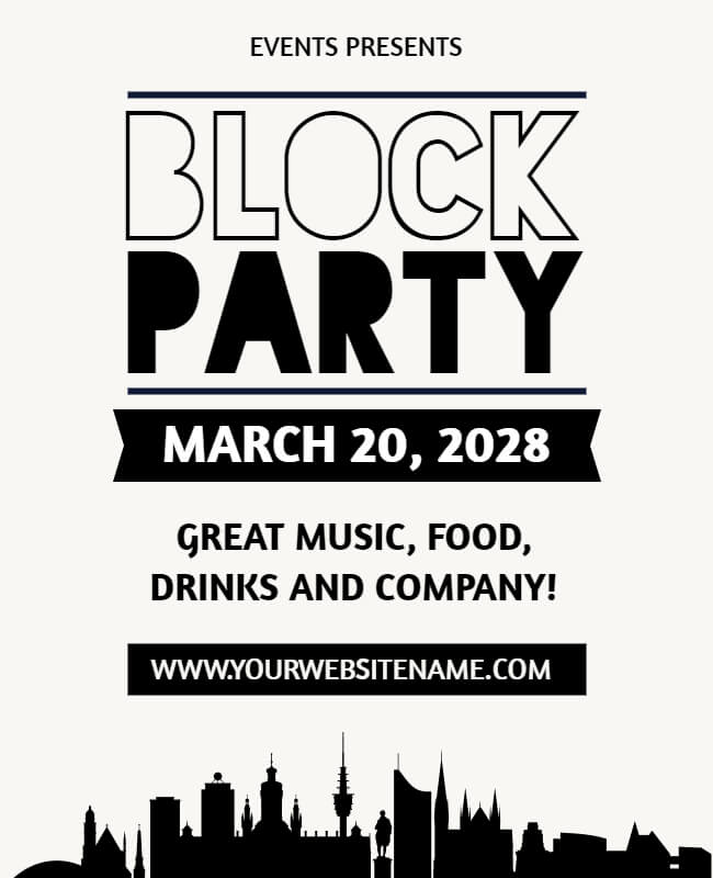 Black and White Block Party Flyer Template