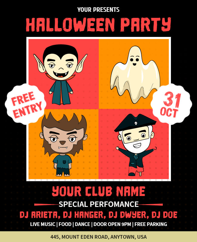 Cartoonistic Halloween Party Flyer Template