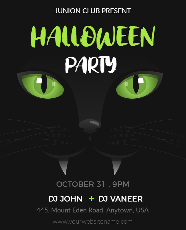 Scary Black Cat Halloween Party Flyer Template