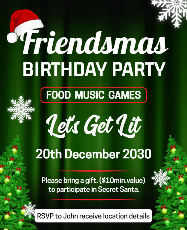 Friendmas Birthday Christmas Party Flyer Template