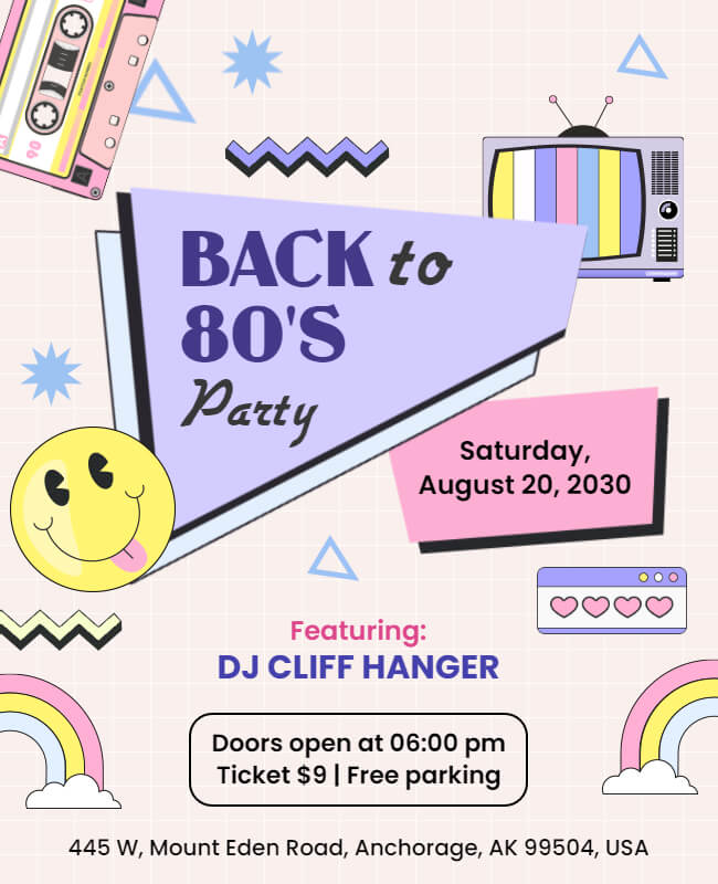 Illustrative 80s Party Flyer Template