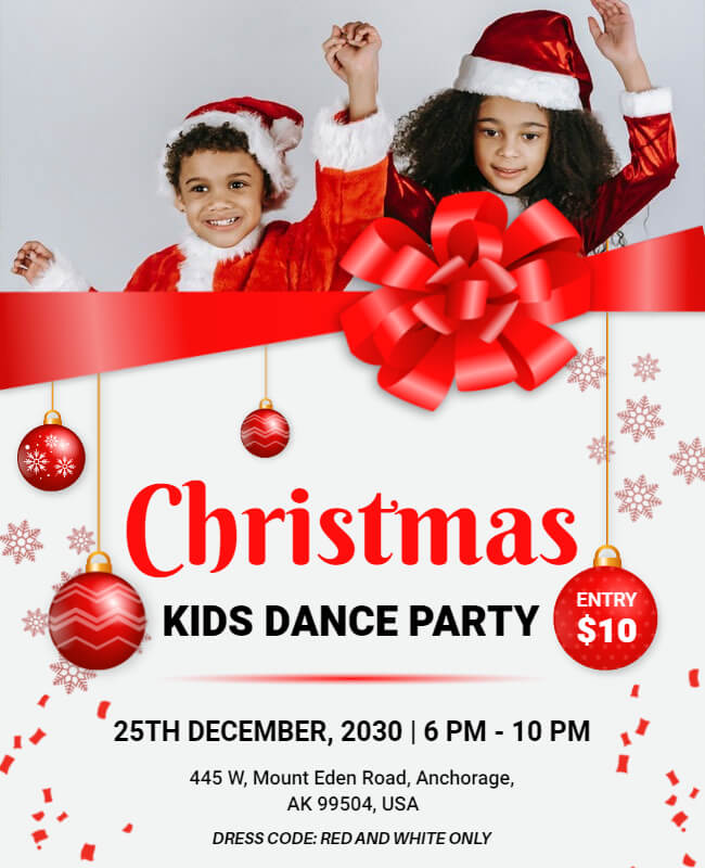 Kids Dance Christmas Party Flyer Template