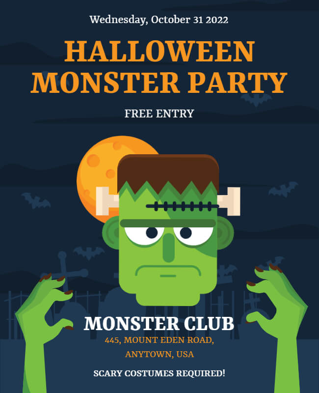 Monster Mash Madness Halloween Party Flyer Template