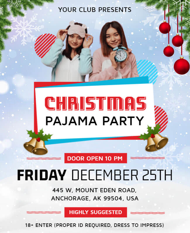 Pajama Christmas Party Flyer Template