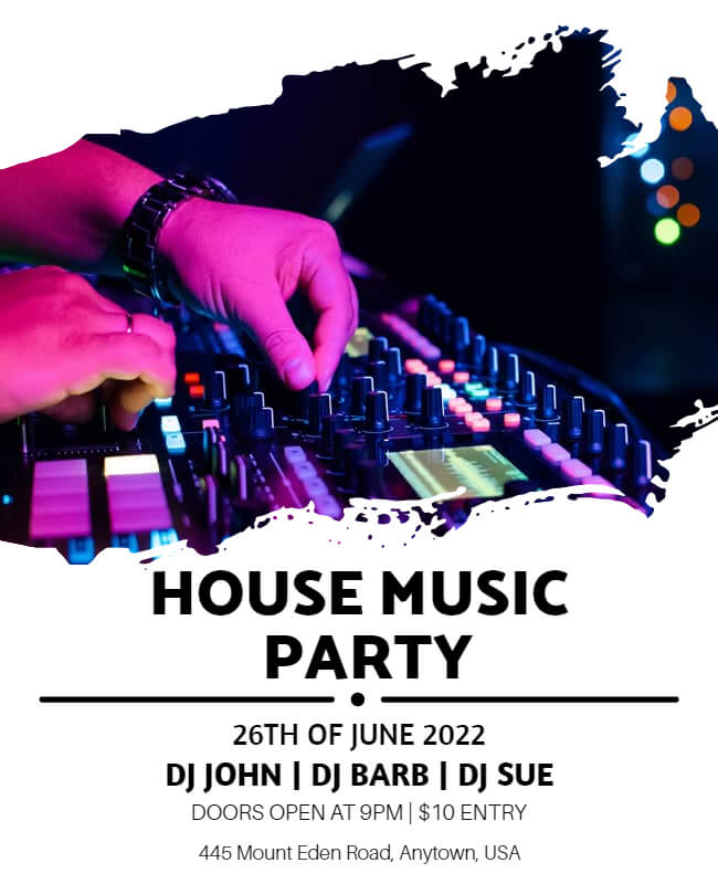Photographic Brush Stroke House Party Flyer Template