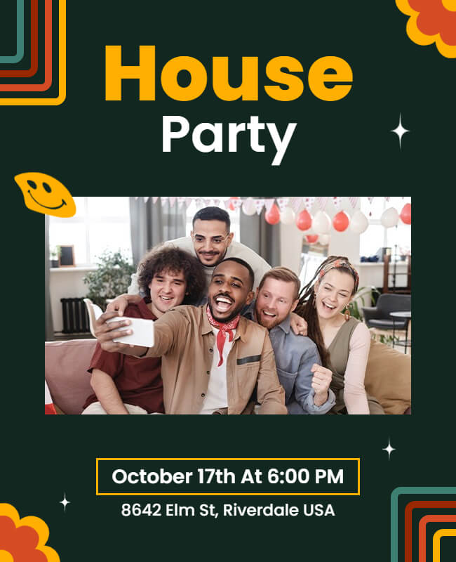 Retro Groovy House Party Flyer Template