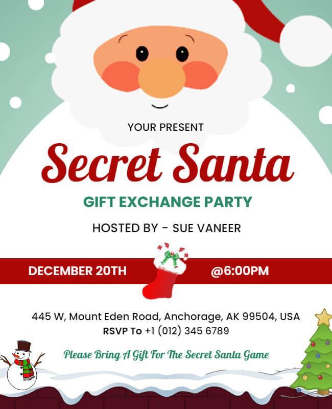 Secret Santa Gift Exchange Christmas Party Flyer Template