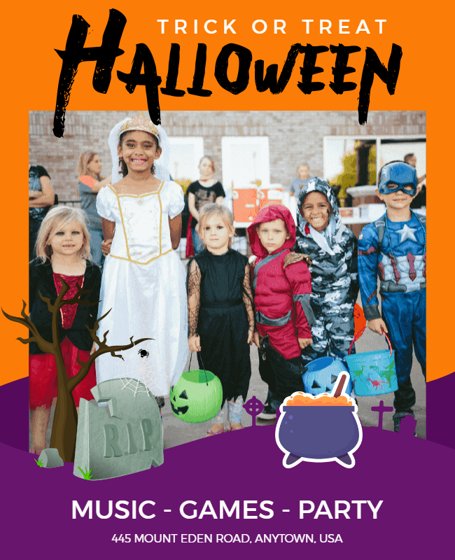 Kids Trick or Treat Halloween Party Flyer Template