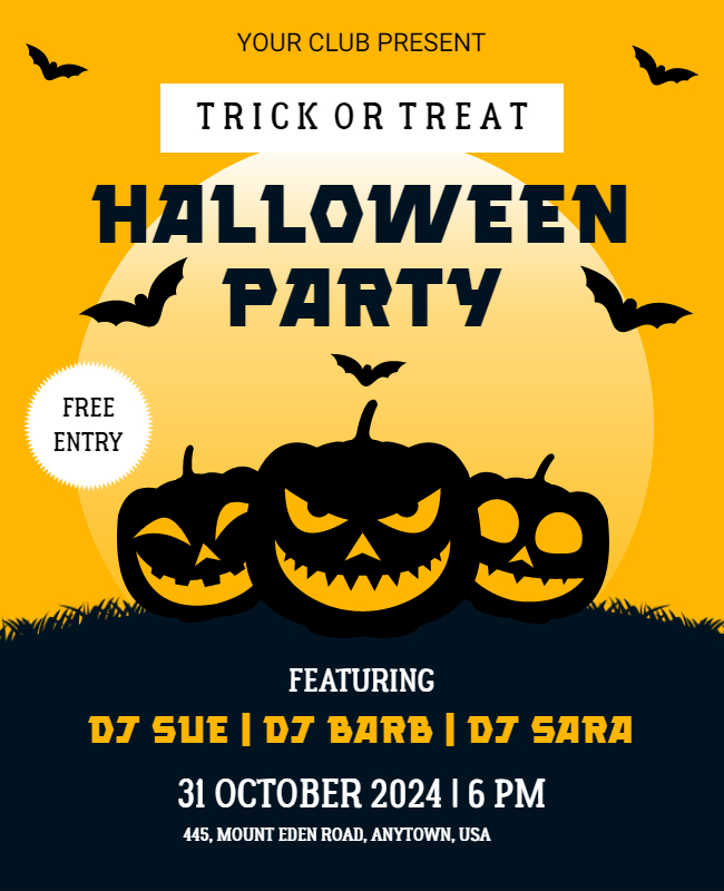 Trick or Treat Printable Halloween Party Flyer Template