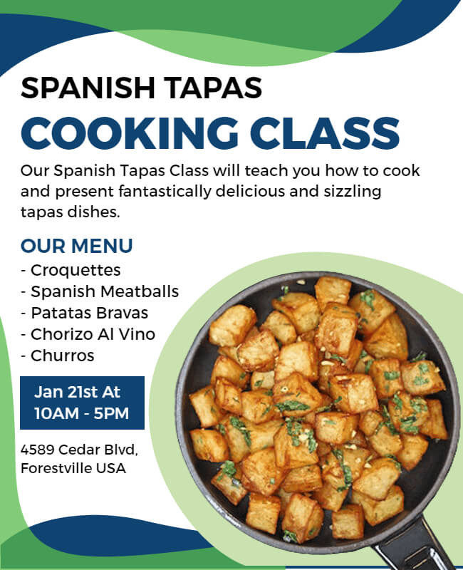 Spanish Tapas Cooking Class Flyer