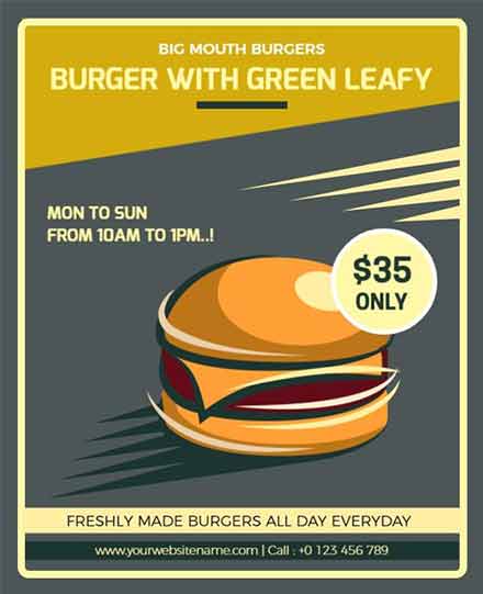 Abstract Burger With Green Leafy Flyer Template