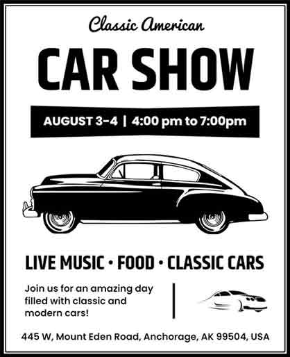 Black and White American Car Show Flyer Template