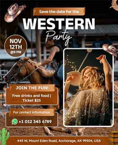 Realistic Country Style Western Party Event Flyer Template