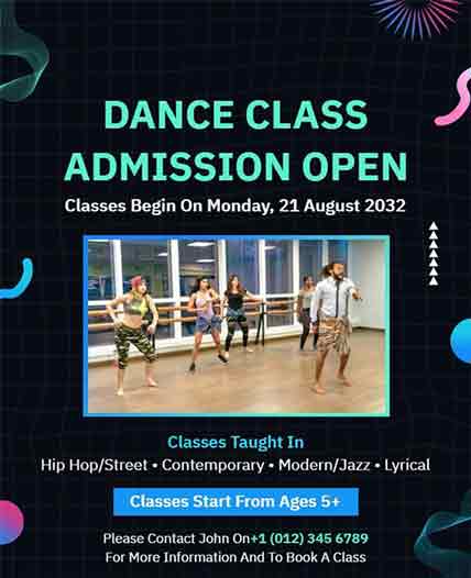 Neon Dance Class Admission Flyer Template
