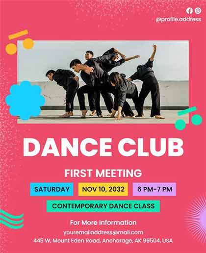 Pink Illustrative Dance Club Flyer Template