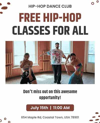 Artistic Free Hip Hop Classes for All Flyer Template