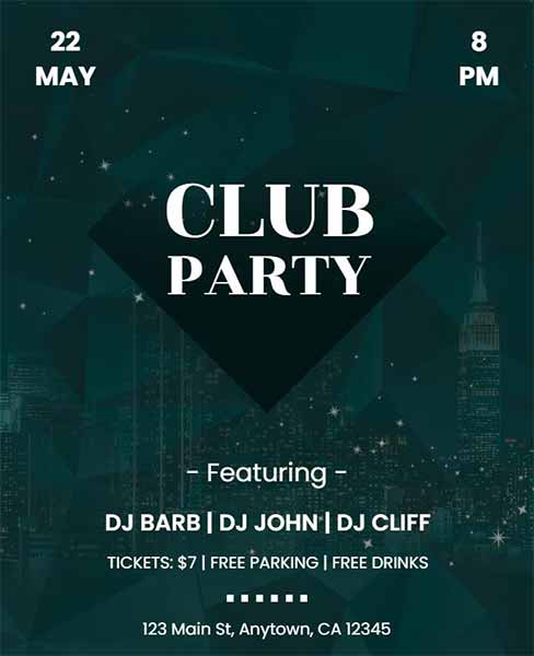 Realistic Club Party Flyer Template