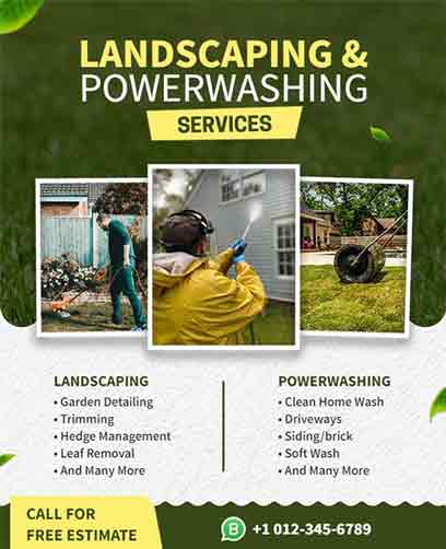 Vector Landscaping and Power Washing Services Flyer Template