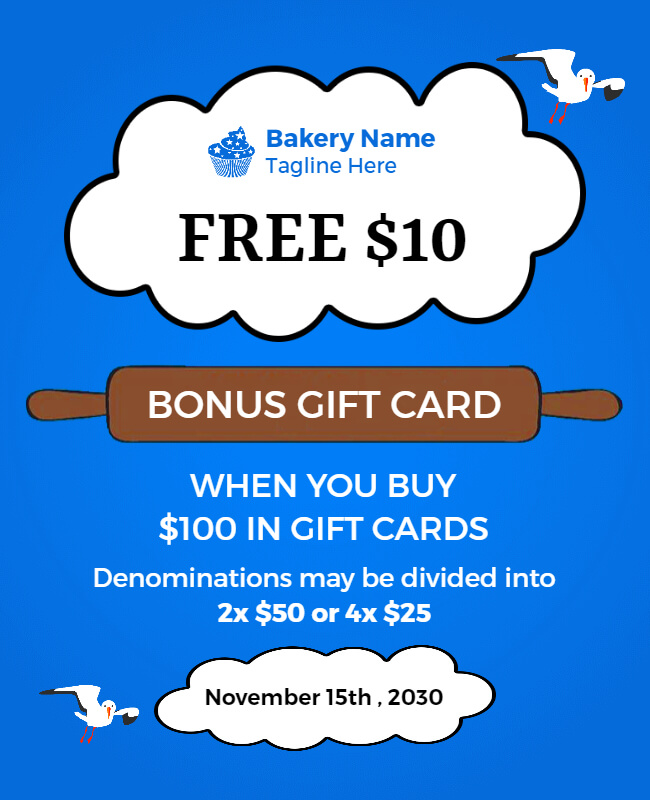 Blue Bakery Bonus Gift Card Flyer