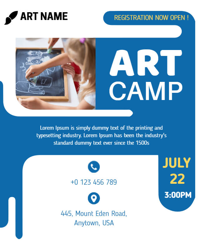 Blue and White Art Camp Flyer