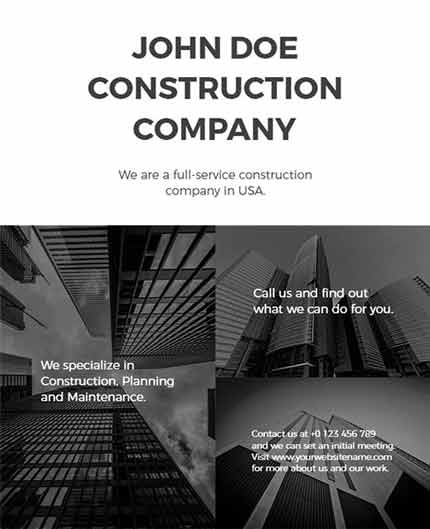 Black and White Construction Company Flyer Template