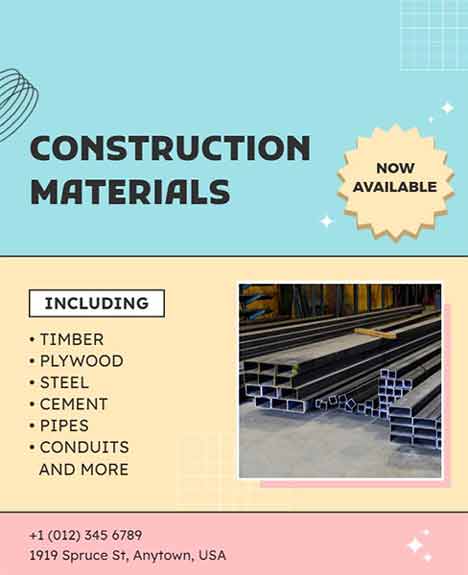 Pastel Construction Materials Flyer Template